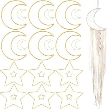 Imagem de 24 peças anel de argola de macramê, BetterJonny lua estrela metal artesanato aros dourados apanhador de sonhos anéis de guirlanda anéis de argola para decoração de casa artesanato DIY (5 cm, 15 cm)