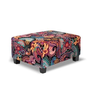 Imagem de TOPHMDECOR Capa retangular para otomana impressa, capa elástica para apoio para pés com fundo elástico, protetor de tecido macio para otomano retangular na sala de estar ou quarto, médio, roxo