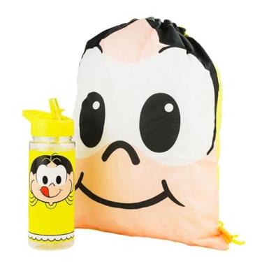 Imagem de Garrafa Plástica Infantil Turma da Mônica, 450ml com Canudo, Estampa Magali, Inclui Mochila Tipo Saco