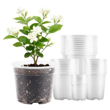 Imagem de Kit de 40 vasos de sementes para iniciantes de 6,5/9,5/10/12,5 cm, vasos de berçário transparentes para plantas para mudas, suculentas, vasos de plástico para berçário com orifícios de drenagem (10 de