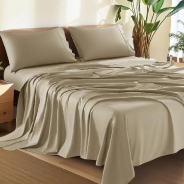 Imagem de Shilucheng Conjunto de lençóis King Size 100% algodão - 1500 fios, lençóis de cama de algodão egípcio de luxo, lençóis de qualidade de hotel 5 estrelas, respirável e refrescante, bolso profundo de