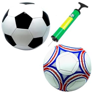 Imagem de Bola De Futebol Nº 5 + Bomba De Ar Manual na Cor Branco Estampas Sortidas - Tamanho Oficial