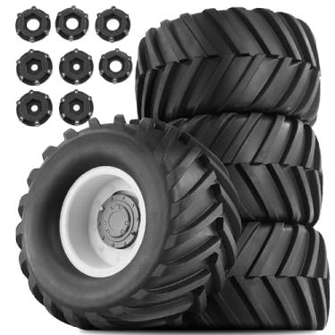 Imagem de RC Monster Truck Tires and 17mm&14mm Hex Wheels Rims Rubber Buggy Tyres for 1/8&1/7 Scale Off Road Truck Car Kaiju Tmaxx E-Revo 3.3 Arrma Kraton 6S Typhon 3S HPI Redcat Traxxas Maxx (White)
