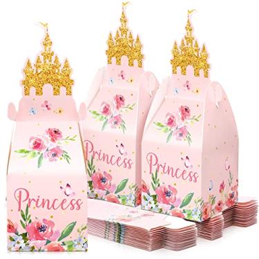 Imagem de 50 caixas de lembrancinhas de festa do castelo de princesas rosa floral doces caixas de papelão coroa presente princesa bruxa suprimentos para festa de aniversário de meninas crianças decoração de chá