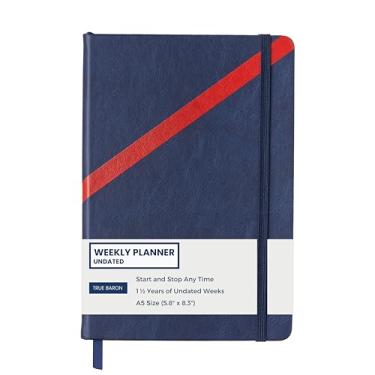 Imagem de Generic True Baron, planejador semanal sem data, agenda diária e semanal simplificada, organizador de listas de tarefas, agendador de objetivos e hábitos, tamanho A5, couro sintético vermelho marinho,