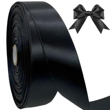 Imagem de AEVORA Fita de cetim dupla face de 2,5 cm, fita de embrulho de presente 50 metros para buquês de flores, embrulho de artesanato de Natal, faixas de cabelo, costura de casamento (preto 30)