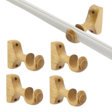 Imagem de Wealrit 4 peças de suportes de varão de cortina de madeira para guarda-roupas e chuveiros, cortinas suspensas, suporte de extremidade de retorno, ganchos montados na parede (cor de madeira única)