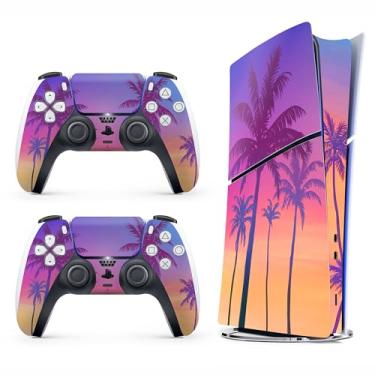 Imagem de Skin Sticker for Game Console 5 Slim Version, Both Disc & Digital Edition - Beach Palms, Removable Decal Cover for 2 Controllers & Console