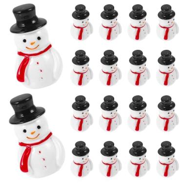 Imagem de SEWACC 20 miniestatuetas de boneco de neve, pequenos enfeites de boneco de neve de resina de Natal com chapéus, para artesanato DIY, ornamento de micro paisagem, decoração de férias de inverno
