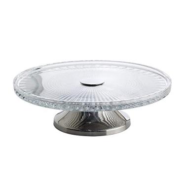 Imagem de PRATO P/BOLO CRISTAL C/PÉ QUEEN PRATA 32cm