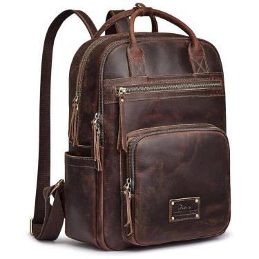 Imagem de Mochila Feminina de Couro com Alça para Bagagem, S ZONE, Marrom Escuro