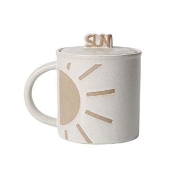 Imagem de Caneca 400 ml copo de água de cerâmica áspera com tampa sol lua padrão casa caneca de casal caneca de café fabricado escritório caneca de café (cor: ouro)