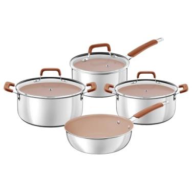 Imagem de Jogo de Panelas Tramontina Romagna Aço Inox Cerâmico Black Stone 4 peças Marfim