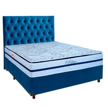 Imagem de Cama Box + Colchão Casal Molas Ensacadas Blue Paropas + Cabeceira Estofada