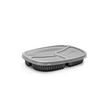 Imagem de (PRE-CADASTRO) G355 C/100 CJ BANDEJA REFEIí í O 3 DIVISORIAS 550ML PRETA PP (SE)