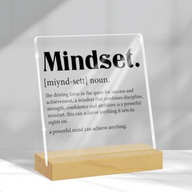 Imagem de Mindset Definition Inspirational Gifts Office Desk Tabletop Bookshelf Sign Gifts for Women Men Boss Leader Manager Mentor Supervisor Placa de acrílico transparente graduação aposentadoria aniversário