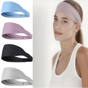 Imagem de Faixa de cabeça larga feminina - antiderrapante, refrescante, absorvente de suor, elástico espesso, especialmente projetada para ioga, fitness e corrida - conjunto de 4 peças