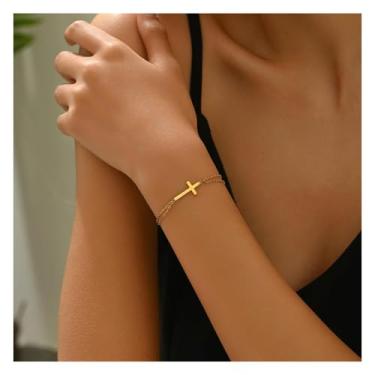 Imagem de Pulseira cruzada para mulheres, banhada a ouro, delicada, ajustável, de aço inoxidável, moderna, para casamento, dama de honra, joias para presentes, One Size, Metal, Sem Pedra Preciosa