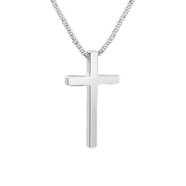 Imagem de Colar de cruz de aço inoxidável para homens – Pingente de corrente de caixa hipoalergênica, joia religiosa católica e cristã, presente, 22 inch, Aço inoxidável, Sem Pedra Preciosa