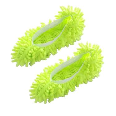 Imagem de 1 par de chinelos de esfregão - chinelos de limpeza verdes para casa, sapatos de limpeza de piso de microfibra antiderrapante, para pisos de madeira, azulejo e laminado