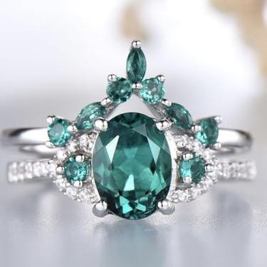 Imagem de Anéis de zircão verde, anéis de noivado modernos e anéis de esmeralda, 7, Metal, Zircônia cúbica