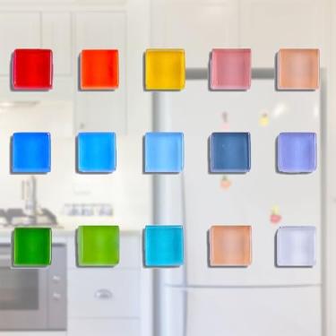 Imagem de 15 peças de ímãs de geladeira, ímãs de geladeira coloridos, quadrados para geladeira, escritório, cozinha, armário, azulejo