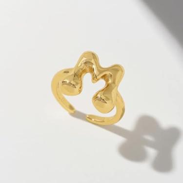 Imagem de Bubble Cute 26 Letras Anel Feminino Balão Banhado a Ouro Zircônia A-Z Letras Abertas Anel Ajustável Estético Presente de Joias de Casamento, One Size, Liga de aço, Sem pedra preciosa