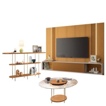 Imagem de Home Suspenso Empire Cinamomo Off White E Aparador Infinity E Mesa De Centro Sky Com Tampo De Vidro Cinamomo- Hb Móveis