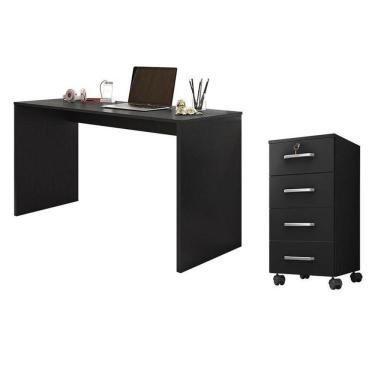 Imagem de Mesa Para Computador E Gaveteiro Gávea Com Chave 4 Gavetas Preto Fosco - Móveis Leão