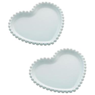 Imagem de Kit 2 Pratos De Cerâmica Coração 20cm Formato Coração Fofo Conjunto Pa