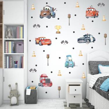 Imagem de Adesivo de Parede Carros Corrida Caminhão Pneus Aquarela Filme Desenho