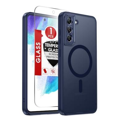 Imagem de LeYi Capa para celular Galaxy S21-FE: Capa compatível com Samsung S21 FE [Mag-Safe Fit] com protetor de tela, película fosca translúcida de toque suave e proteção de nível militar para S21FE, azul