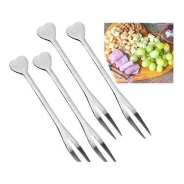 Imagem de 4 Mini Garfinho Talher Petisco Aperitivo Fondue Buffet Inox - D' Prese