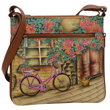 Imagem de Anuschka Bolsa tiracolo feminina expansível de couro legítimo, Bicicleta vintage, One Size