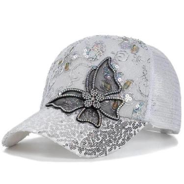 Imagem de Boné de Beisebol Unissex Ajustável com Renda, Borboleta e Glitter - Pr