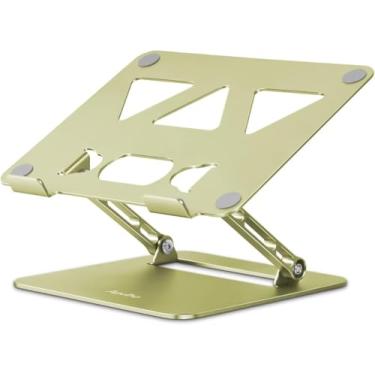 Imagem de Aoviho Suporte de laptop para mesa, suporte ajustável para laptop, suportes dobráveis de alumínio para MacBook Air Pro, HP, Lenovo, Dell, Samsung, Chromebook, 10 a 15,6 polegadas, verde amarelo