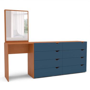 Imagem de Cômoda com Espelho Porto 8 Gavetas Freijó e Azul