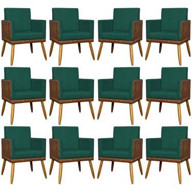 Imagem de Kit 12 Poltronas Decorativas Para Escritório Lis Corino e Pé Palito - Verde Suede Corino