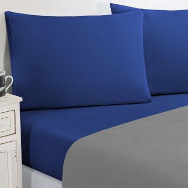 Imagem de Jogo De Cama Malha Lençol 100% Algodão Gran Moratta 3 Peças Solteiro - Cinza-azul Royal