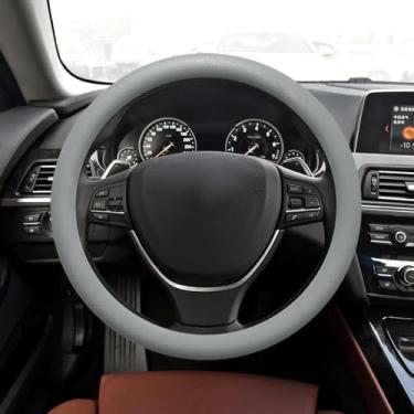 Imagem de HQRNYP Capa de volante de carro, protetor de volante de silicone antiderrapante de 33 a 36 cm, acessórios para carro, textura de couro macio, capa protetora para a maioria dos carros (cinza)