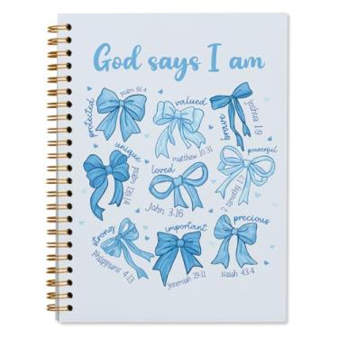 Imagem de WXHUM Caderno bíblico com laço azul fofo para mulheres e meninas, caderno de oração cristã, diário de igreja, faculdade, escritório, cadernos de viagem, presentes para mulheres, meninas, adolescentes