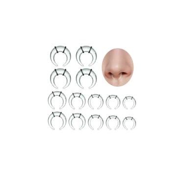 Imagem de Longbeauty 14 peças kit de alongamento de septo de vidro 14G-2G conjunto de expansores de orelha em forma de C medidores cônicos ferraduras, conjunto de joias de piercing corporal, transparente