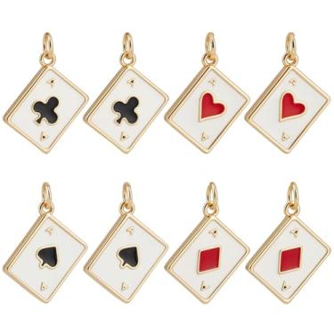 Imagem de BENECREAT 8 pingentes de cartas preenchidas com ouro 18 K, pingentes de esmalte de latão de 4 estilos, pingentes de pôquer retangulares para joias faça você mesmo, colar e brinco