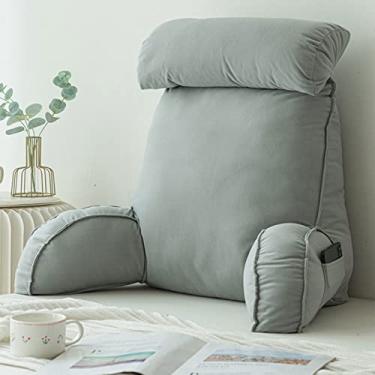 Imagem de Almofada de suporte lombar, travesseiro de leitura para cama, com travesseiro redondo, travesseiro de descanso de cama de leitura com braços de apoio, perfeito para sentar, ler ou jogar 75 x 40 x 58