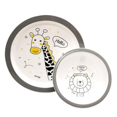 Imagem de Kit Prato e Tigela Infantil Clingo® Zoo Design - Material Resistente e Durável - Livre de BPA - Ideal para Introdução Alimentar e Lanches - Design Divertido