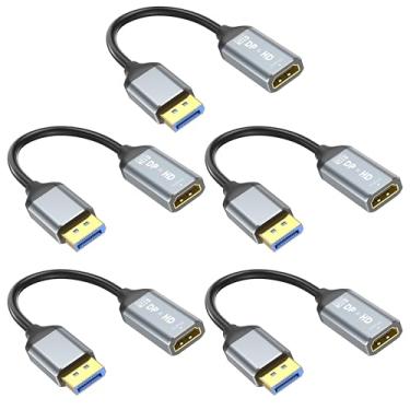 Imagem de Pacote com 5 adaptadores DisplayPort para HDMI, conversor DP para HDMI 4K@60Hz, porta de exibição unidirecional para adaptador HDMI para monitor de laptop AMD NVIDIA Dell HP, projetor HDTV, escritório