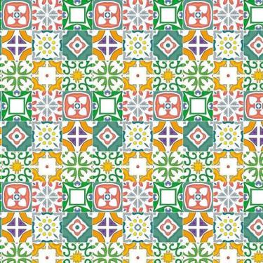 Imagem de Papel De Parede Azulejo Vermelho Verde Laranja Cozinha Pia - LRP