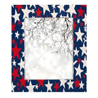 Imagem de Porta-retrato 8 × 10 estrelas, vermelho, azul, feito de madeira maciça, 20 x 25 cm, moldura para exibição de mesa e montagem na parede, para decoração de casa e ideias de presentes para a família