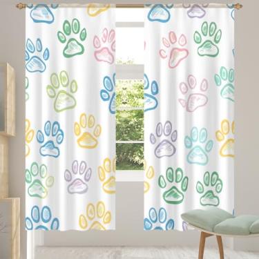 Imagem de 2 conjuntos de painéis com estampas de patas lindas cortinas transparentes coloridas e arejadas, com filtro leve, painéis de cortina de porta e janela para sala de estar, quarto, jantar, 192 cm de