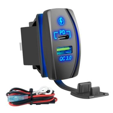 Imagem de FXC Carregador USB estilo interruptor basculante com fusível de 10 A para painel de interruptores basculantes 4,2 A PD tipo C USB 12 V 24 V soquete de carga rápida rápida porta de carregamento duplo